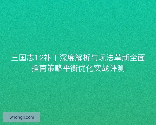 三国志12补丁深度解析与玩法革新全面指南策略平衡优化实战评测